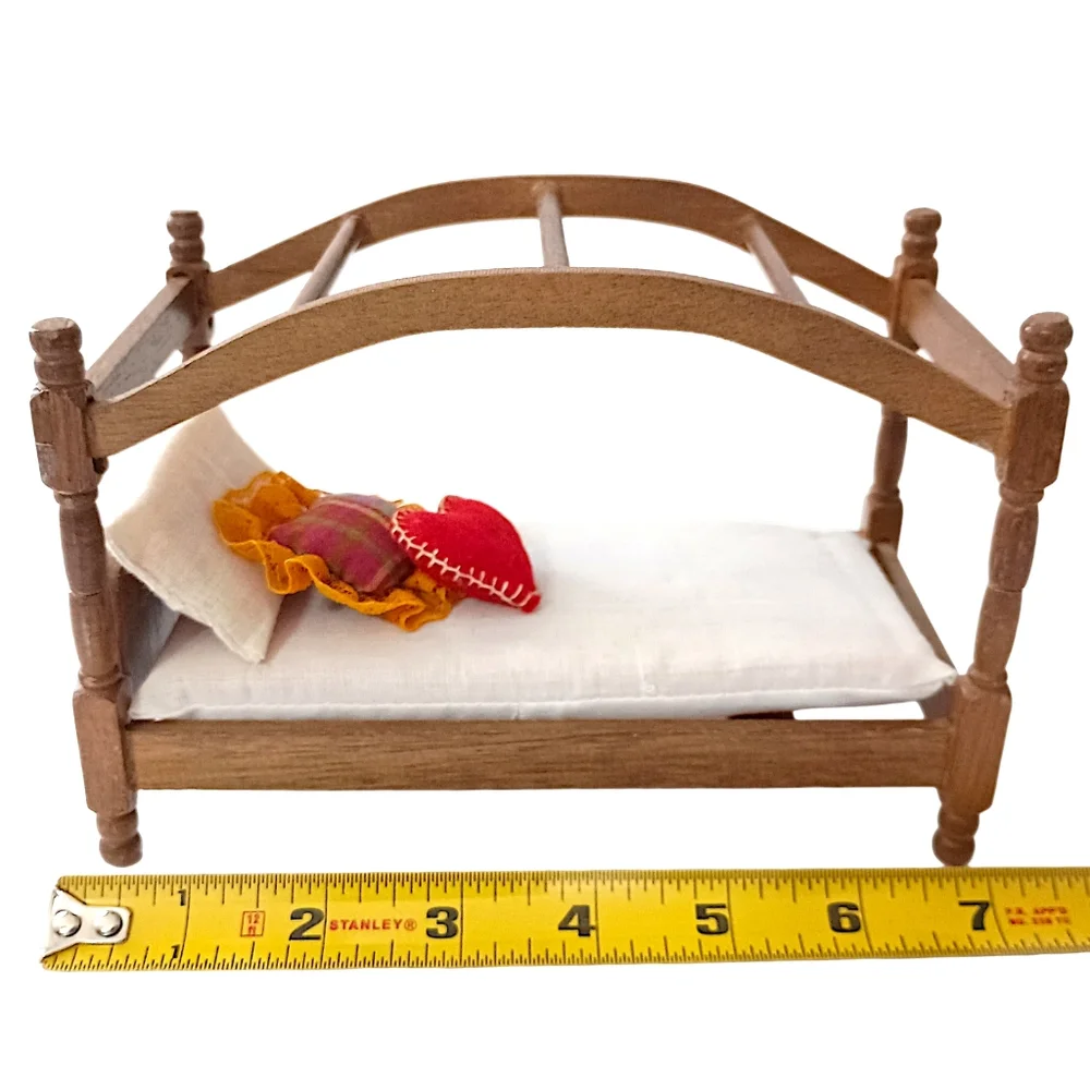Vintage Dollhouse Canopy Bed Wood Miniature Furniture Pillows And Mattress‎